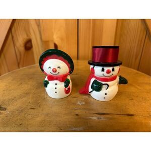 Vintage Hallmark Mr. Mrs. Snowman Salt And Pepper Shakers Happy & Merry (8797)